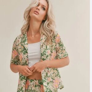 NWT SIZE S Sage Pink and Green Boxy Button Down Shirt